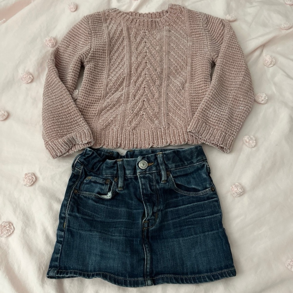 Toddler Girls Outfit Tommy Bahama Sweater and Baby Gap Denim Skirt Size 3/4